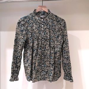 LOFT Pintucked Ruffle Blouse - Olive Leaf - S